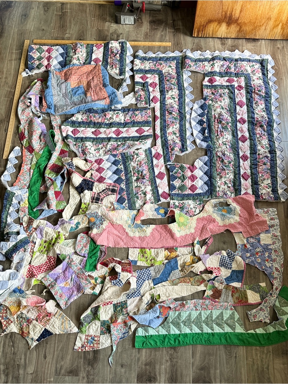 Bundle of Vintage Quilt Scraps for Re-Purpose Upcyling Handmade Arts & Crafts
